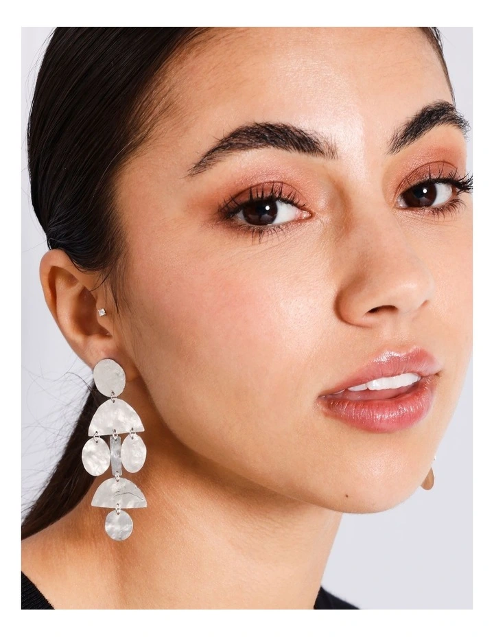 Multi Shapes Tiered Earring in Silver