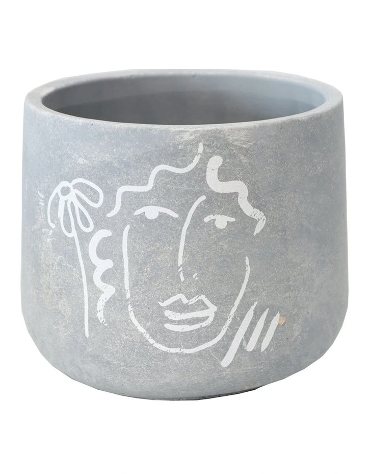 Contemporary Line-Face Flower Pot Planter in Grey