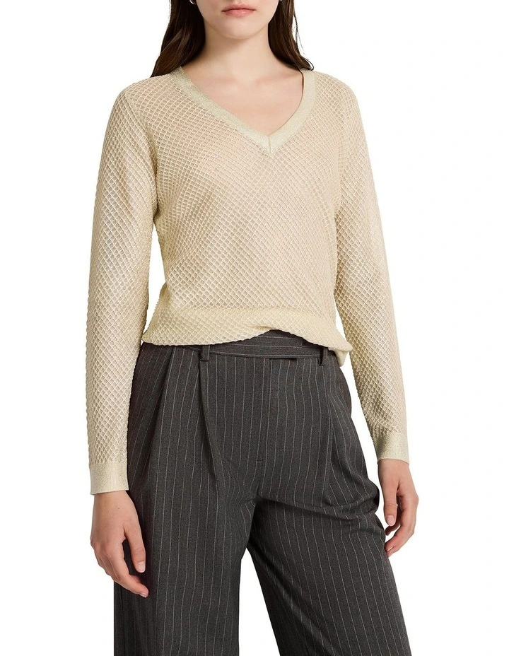 Brightside V Neck Foil Top in Gold