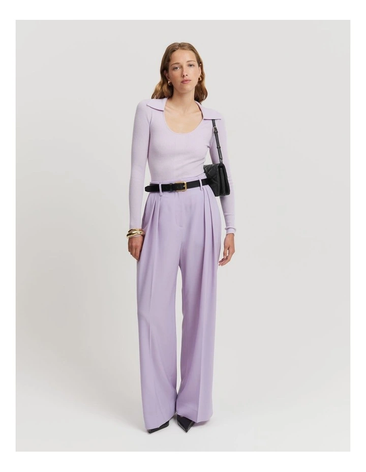 Australian Merino Wool Silk Collared Knit Jumper in Lilac
