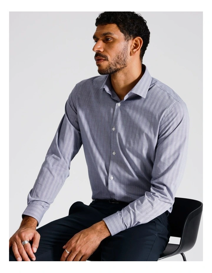 Tailored Long Sleeve Shirt 1 Colour Power Check In Blue