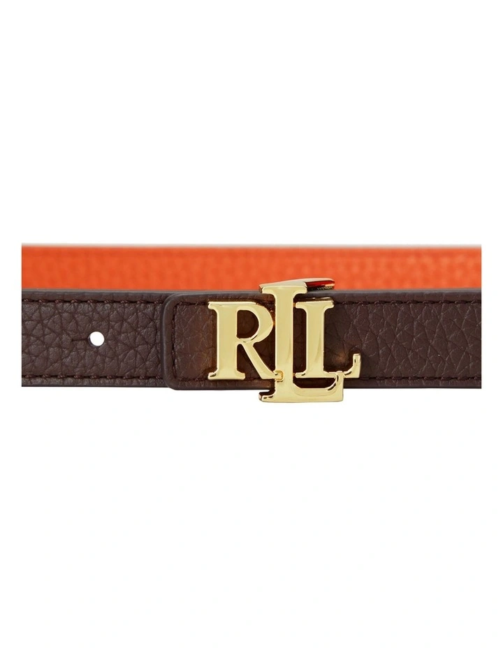 Logo Reversible Leather Skinny Belt in Brown
