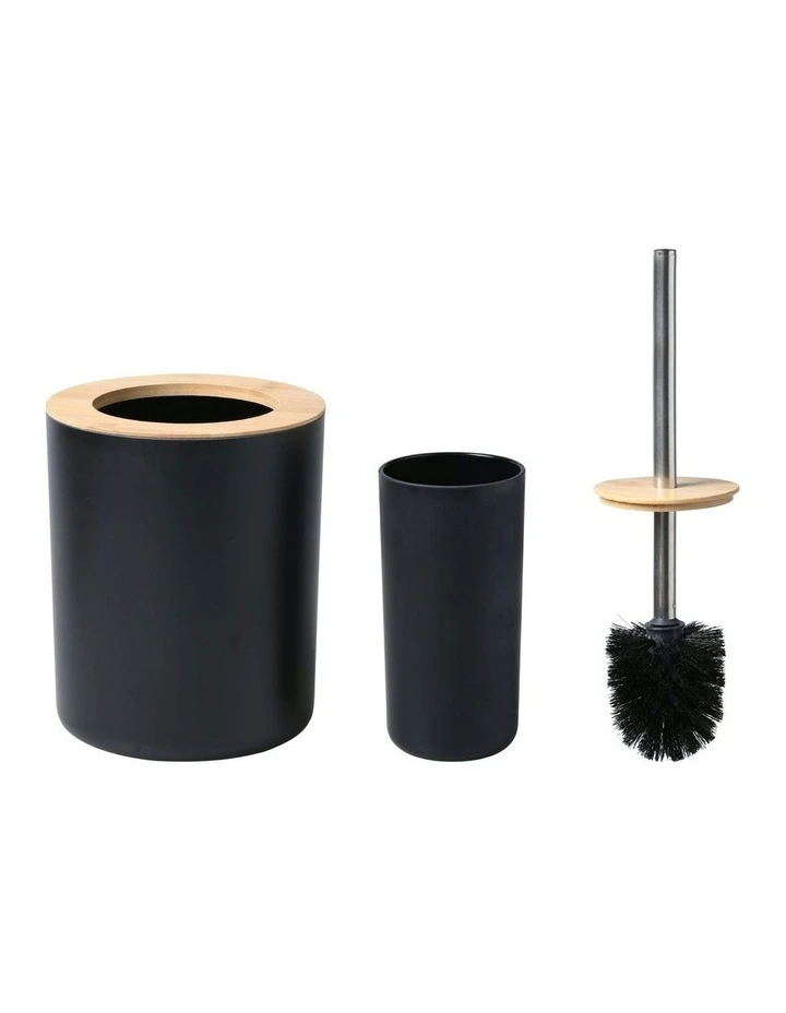 Takae Bamboo Toilet Brusher and Rubbish Bin Set 2 Piece in Black