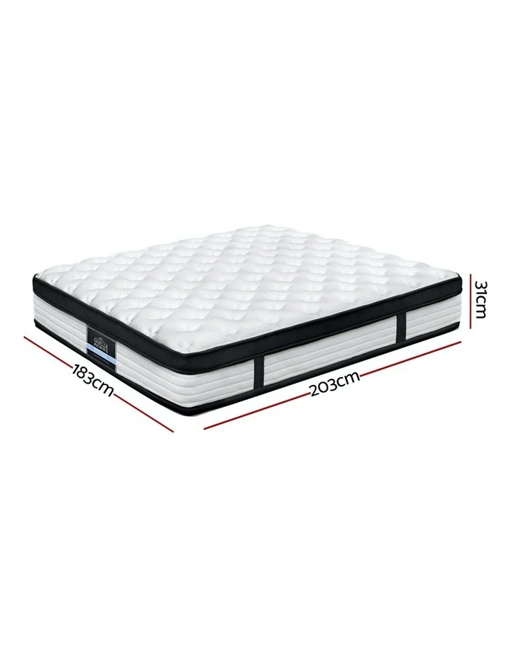 King Mattress Bed Euro Top Pocket Spring Firm Plush Foam 31cm in White/Black