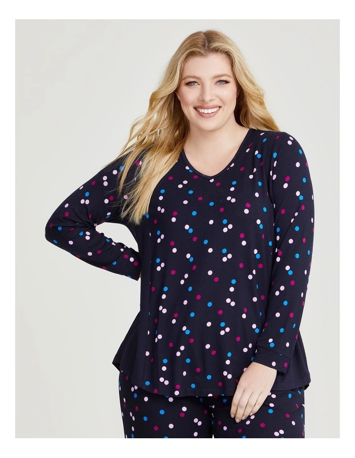 Bamboo Confetti Pyjama Top in Print/navy