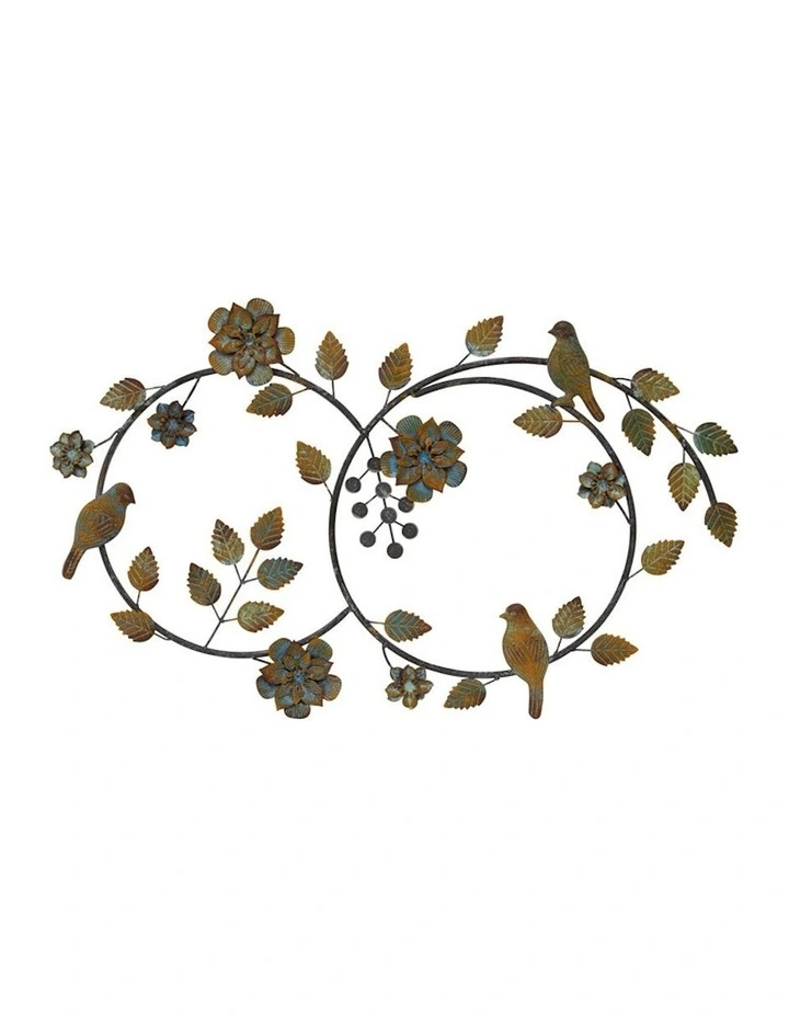 Large Round Floral Bird Wall Art in Rust