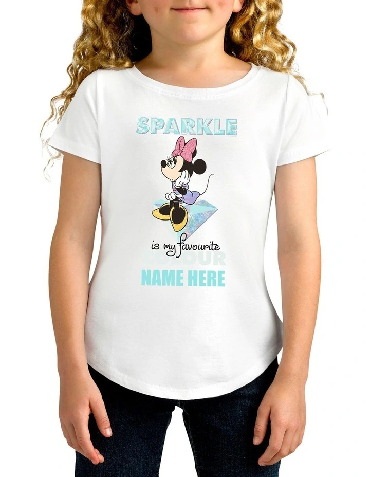 Girl's Disney Minnie Mouse Sparkle Personalised Cotton T-Shirt