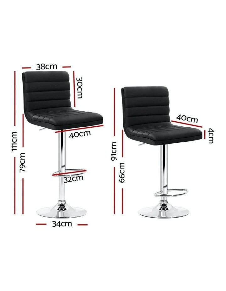Bar Stools Leather Kitchen Chairs x2 in Black