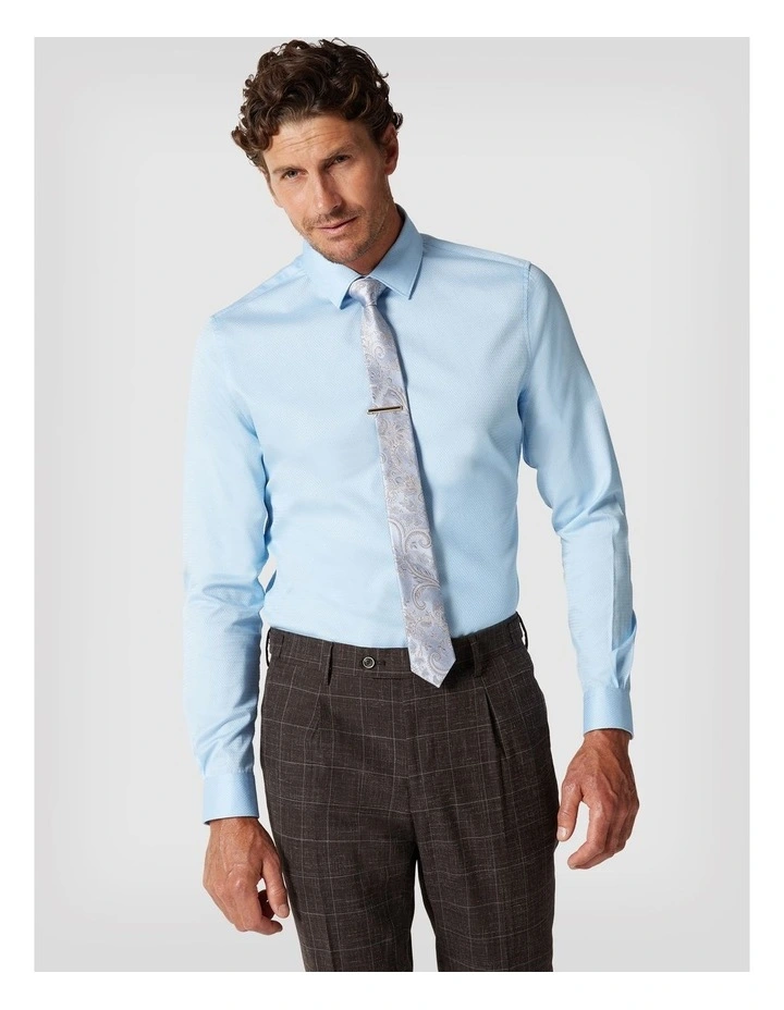 Slim Fit Long Sleeve Textured Dress Shirt in Sky Blue