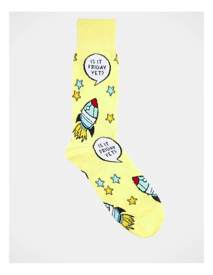 1 Pair Is It Friday Crew Length Socks in Yellow