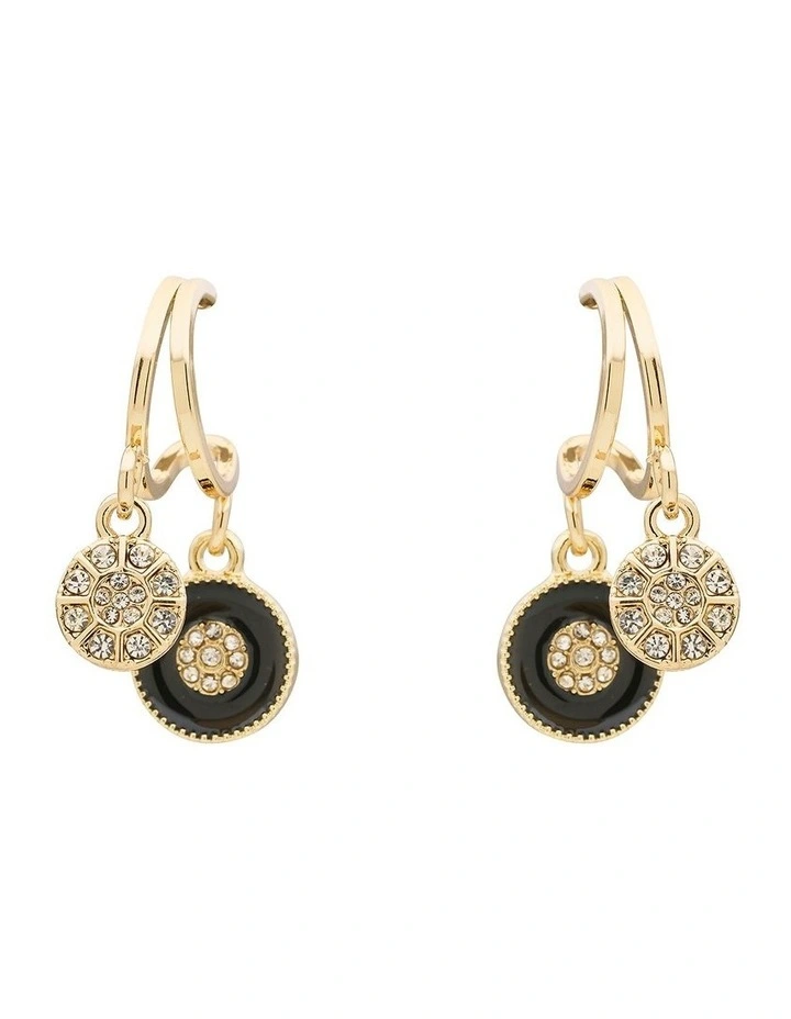 Circle Charm Hoop Earring in Black