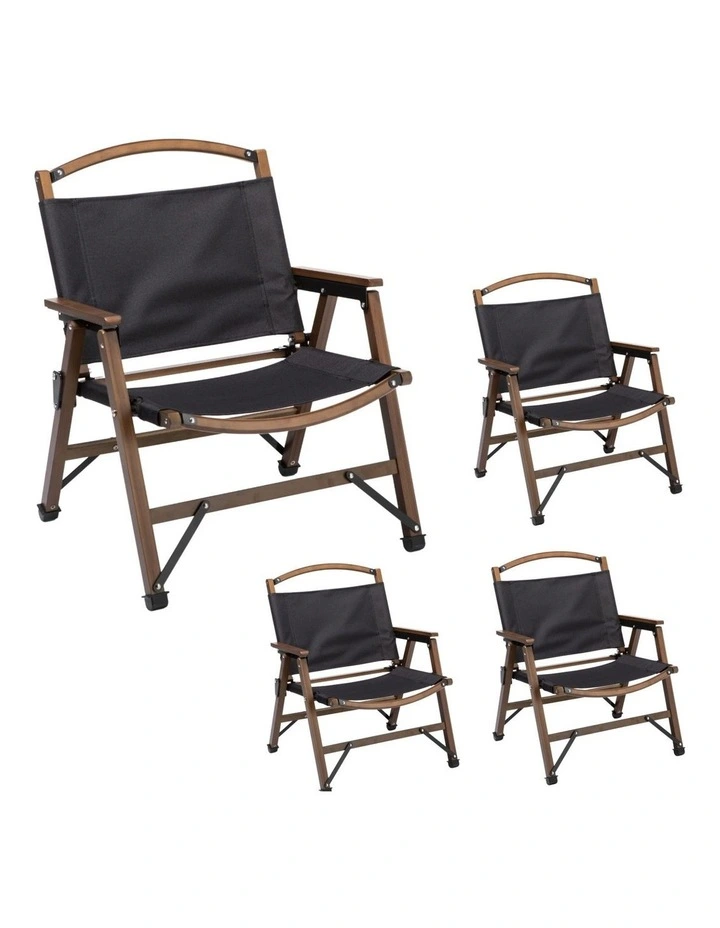 Bamboo Canvas Foldable Outdoor Camping Chair x4 in Black