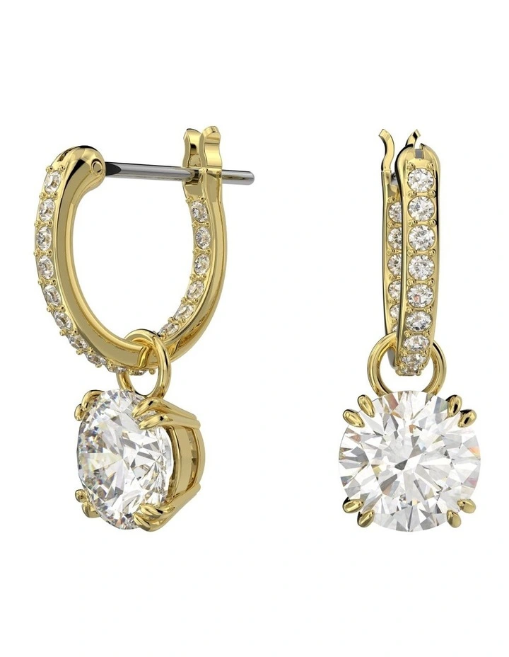 Constella Drop Earrings Round Cut Gold-Tone Plated in White