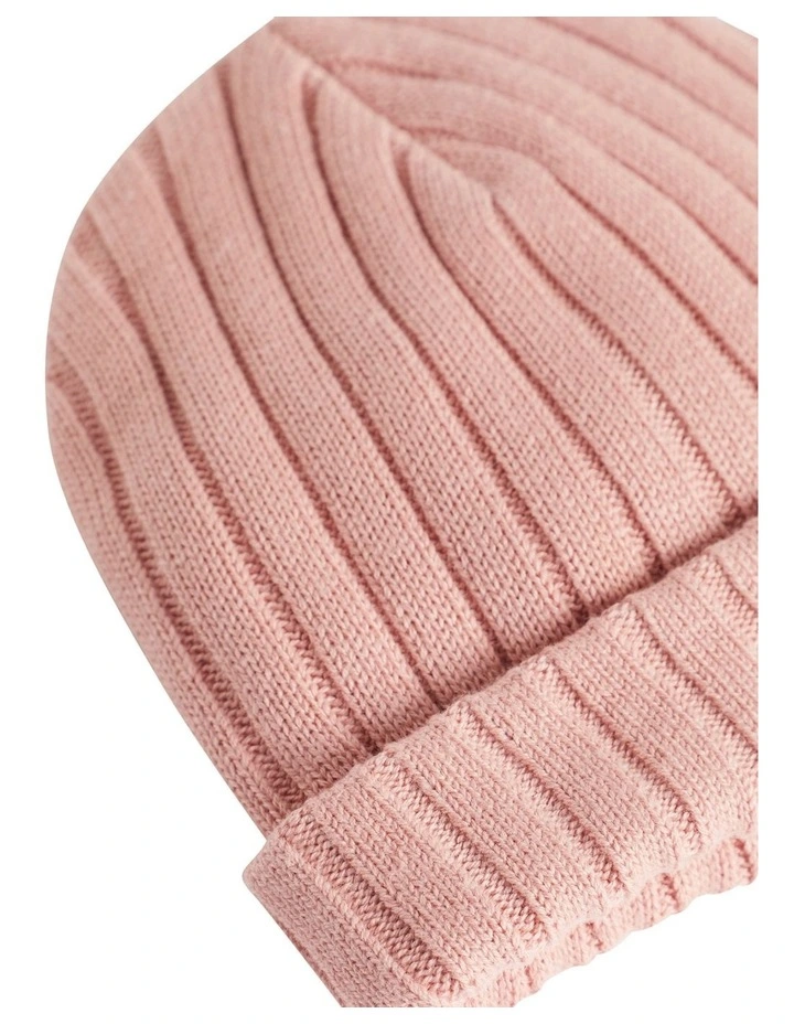 Rib Knit Beanie in Chalk Pink
