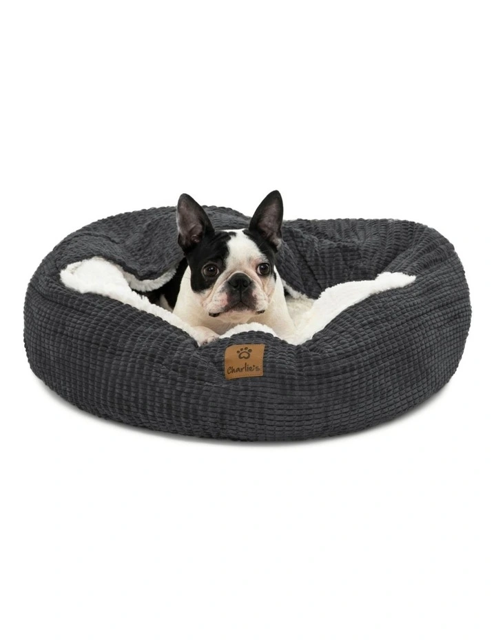 Snookie Hooded Calming Dog Bed in Charcoal