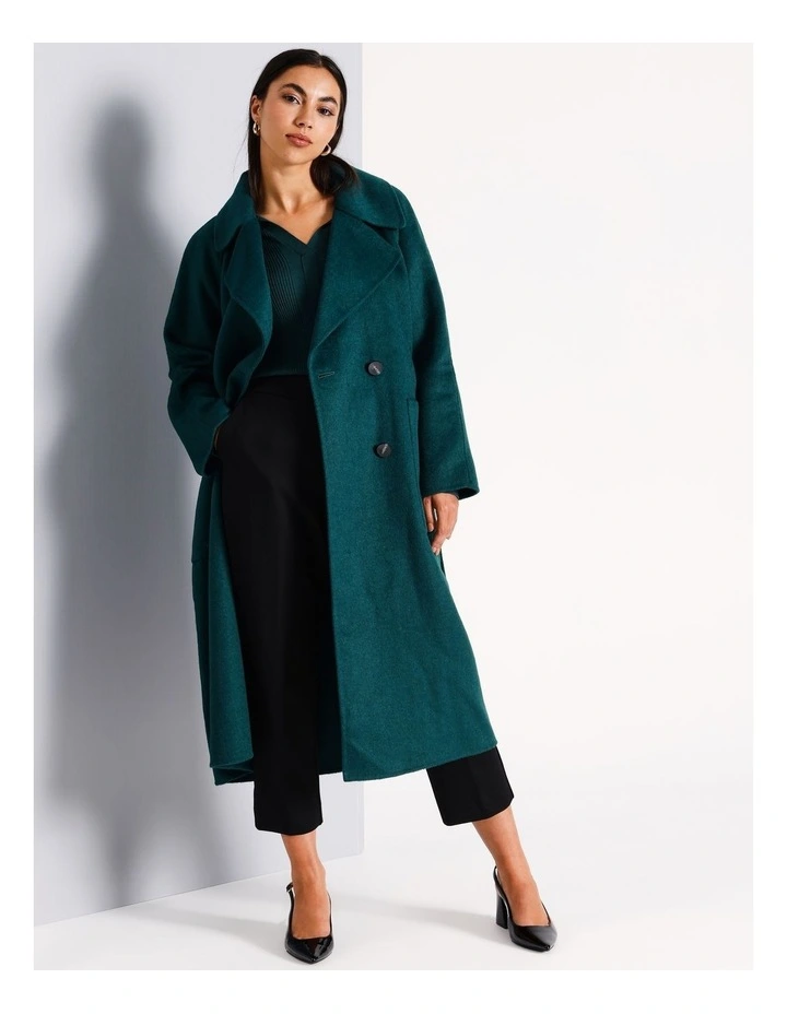 Wool Blend Wrap Felt Coat in Dark Green