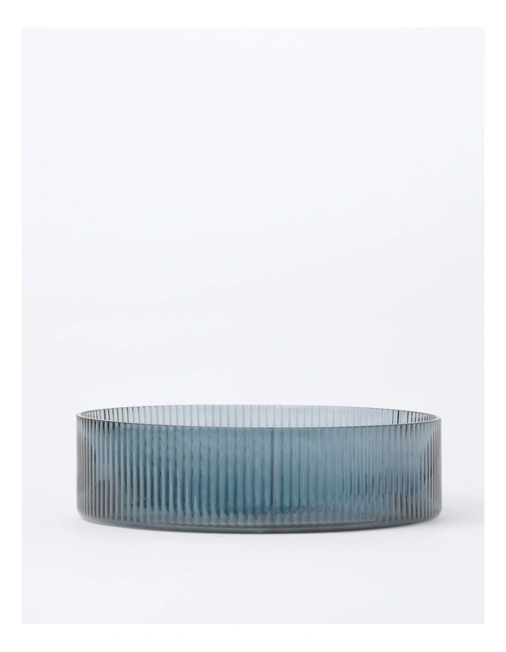 Ribbed Salad Bowl Glass Large in Blue