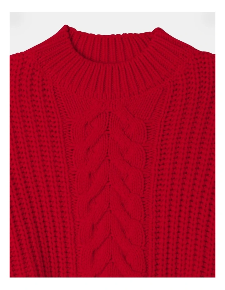 Knitted Cropped Cable Knit Jumper in Red