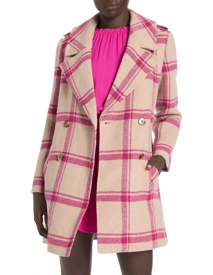 Until The Night Check Coat in Pink Multi