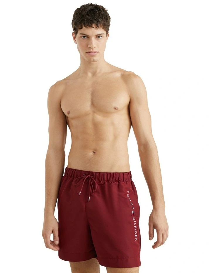 Logo Mid Length Swim Shorts in Red