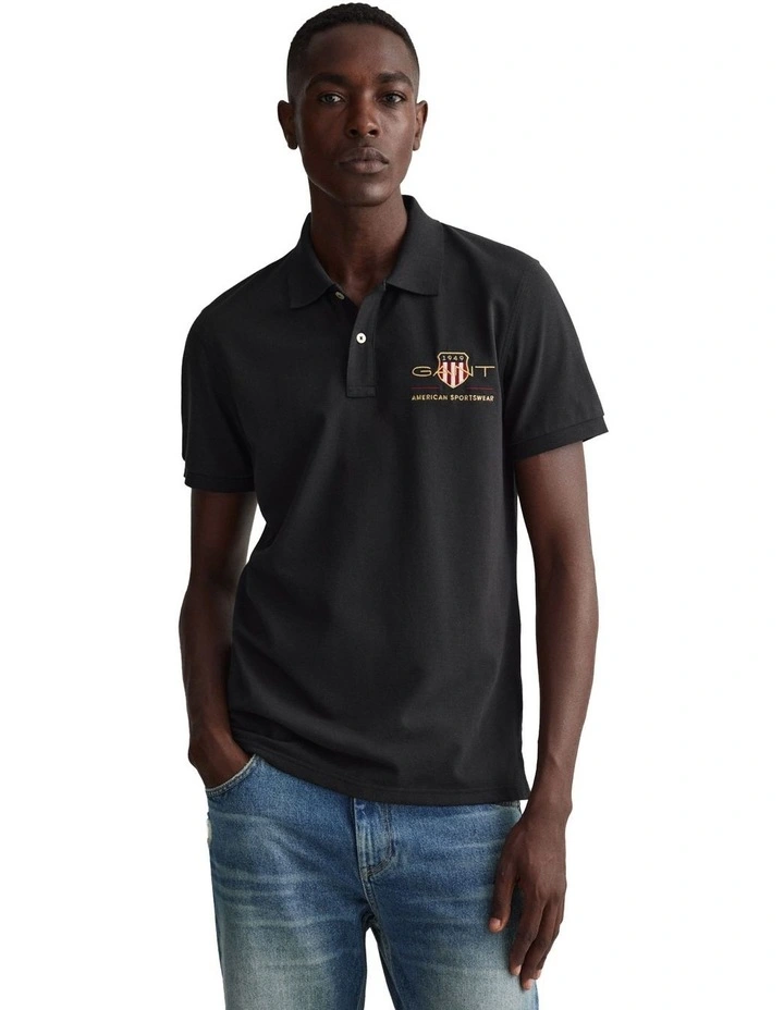 Archive Shield Pique Polo Shirt in Black