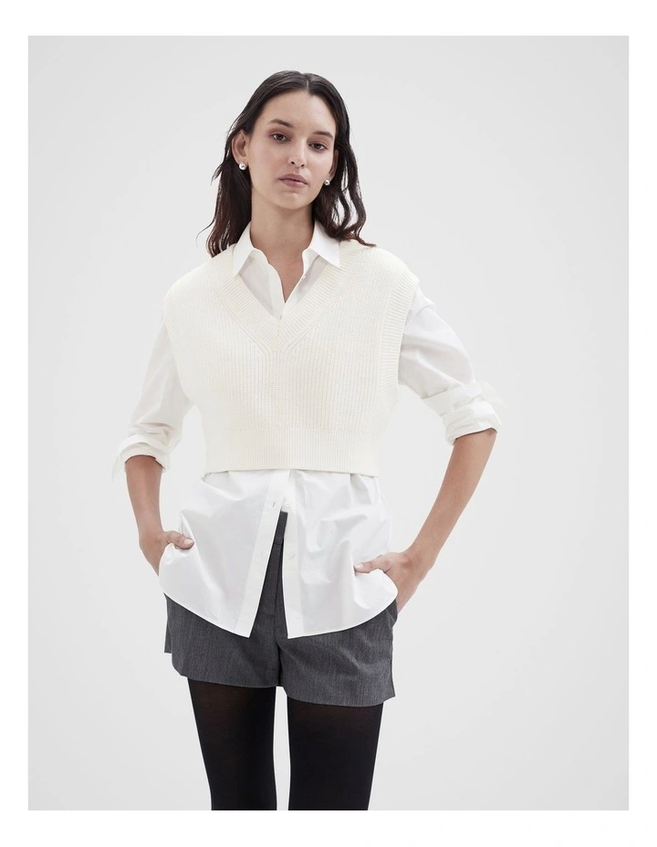 Cropped Knit Vest in Ecru