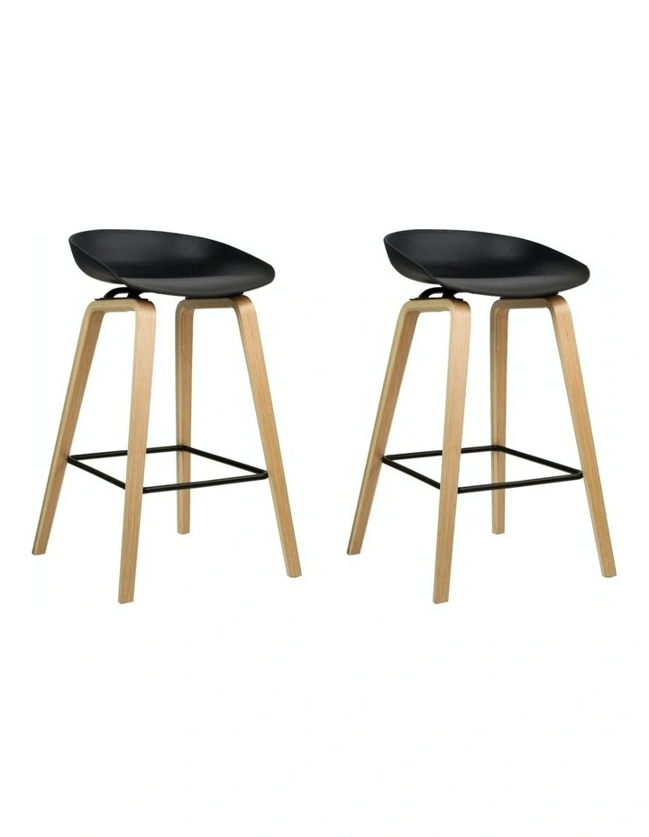 Wooden Bar Stool Dining Chair 2x in Black/Brown