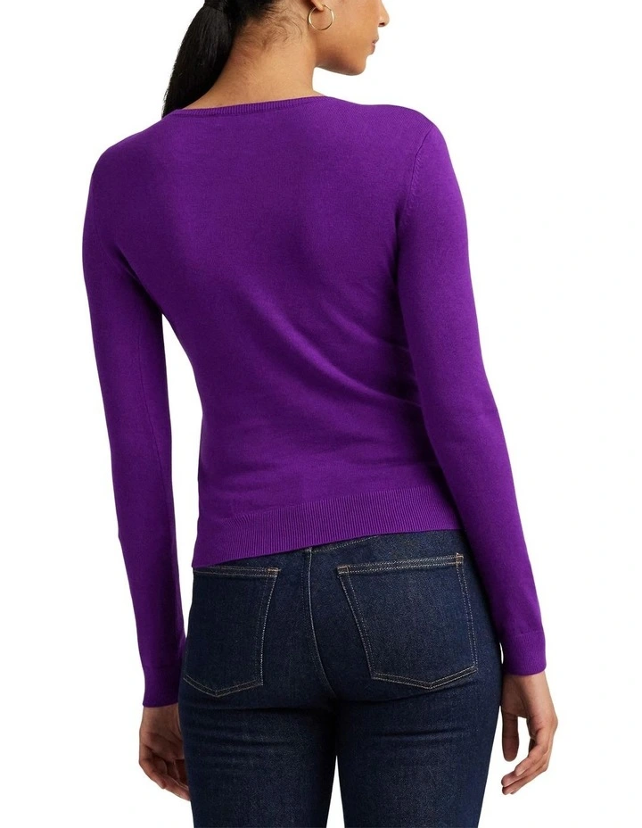 Twist-Front Cotton-Blend Sweater in Purple