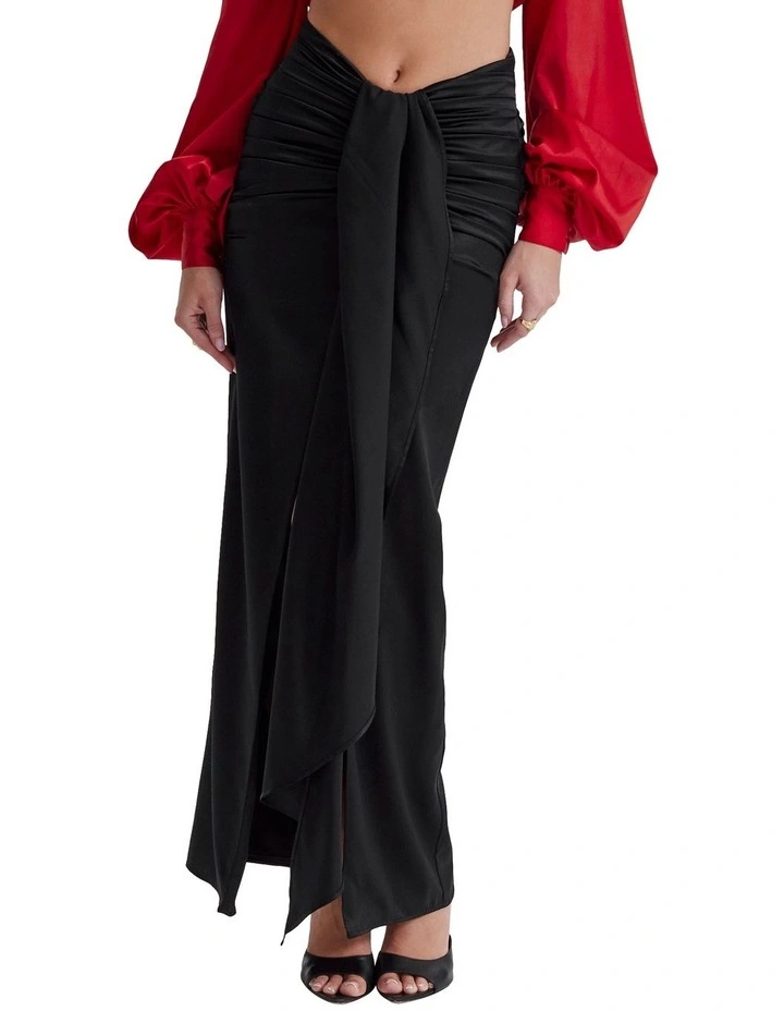 Arla Draped Silk Maxi Skirt in Black
