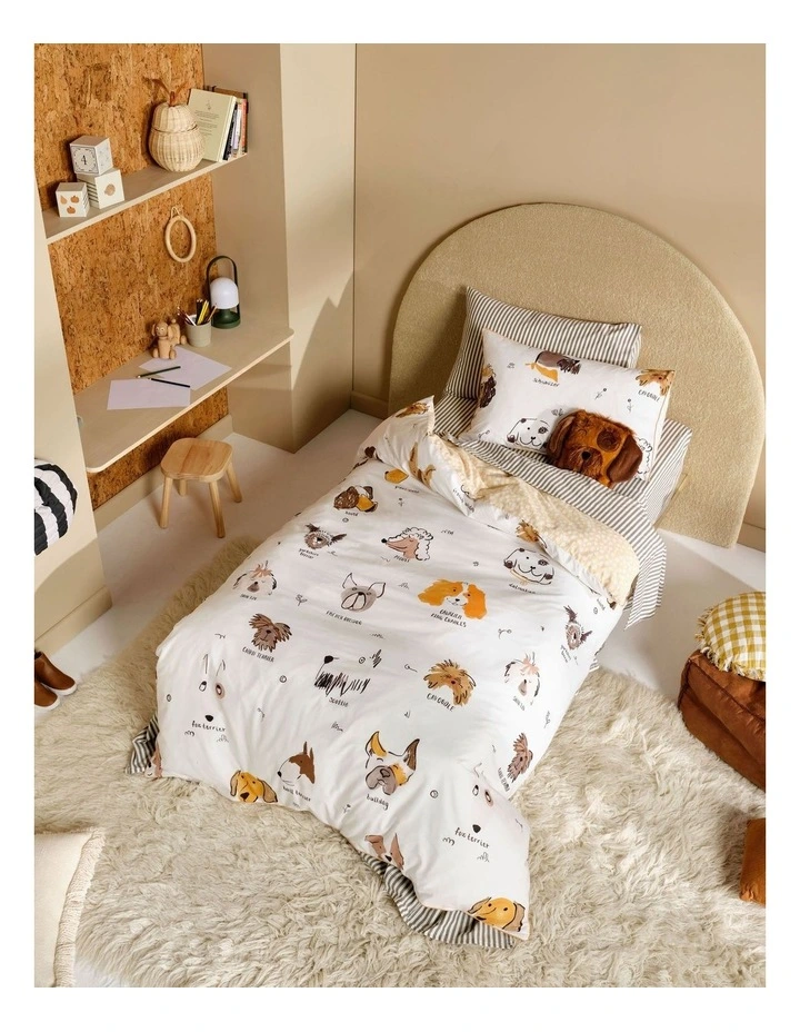 Woof Woof Quilt Cover Set in White