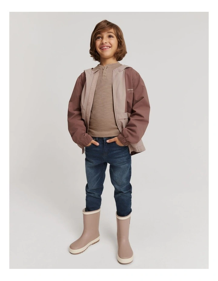Blend Slub Texture Henley Sweat Top in Mushroom