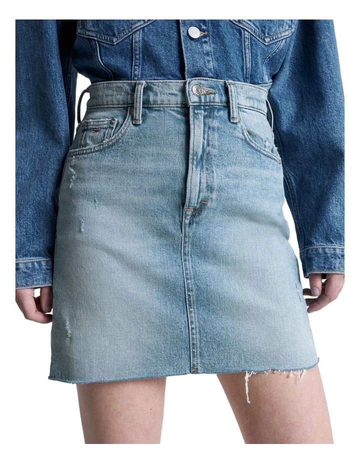 Mom Fit Ultra High Rise Denim Skirt in Blue