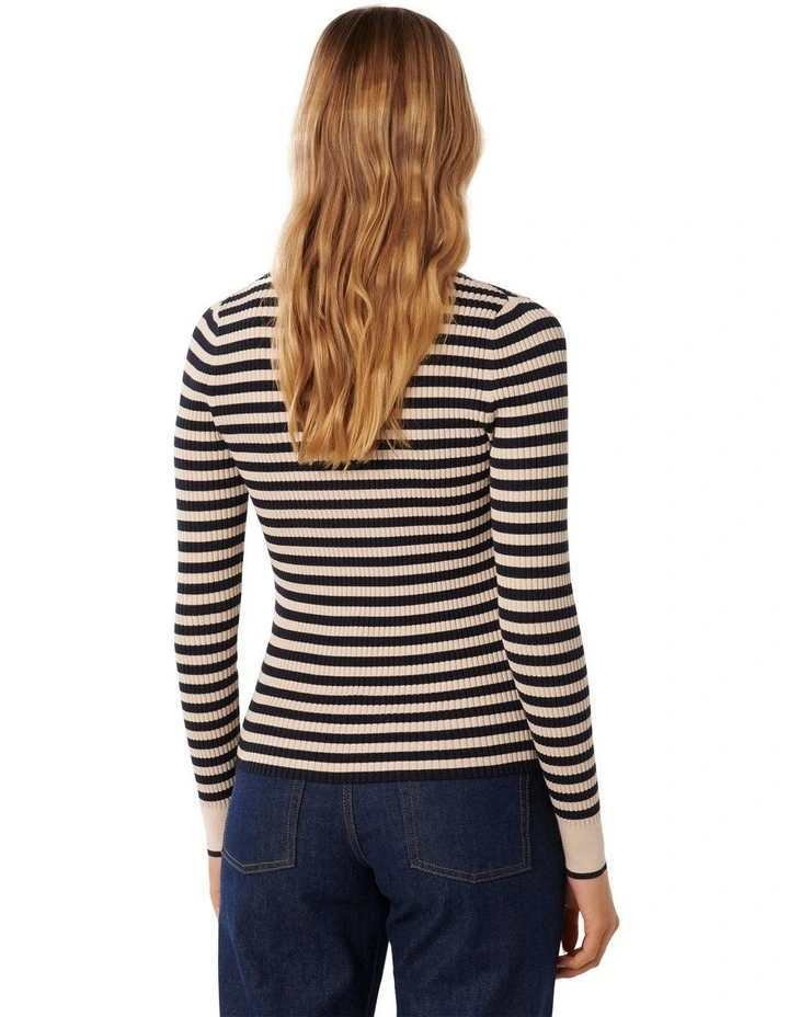 Raven Striped Polo Neck Jumper in Black