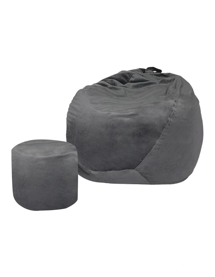 Bean Bag Chair Cover With Foot Stool in Dark Grey