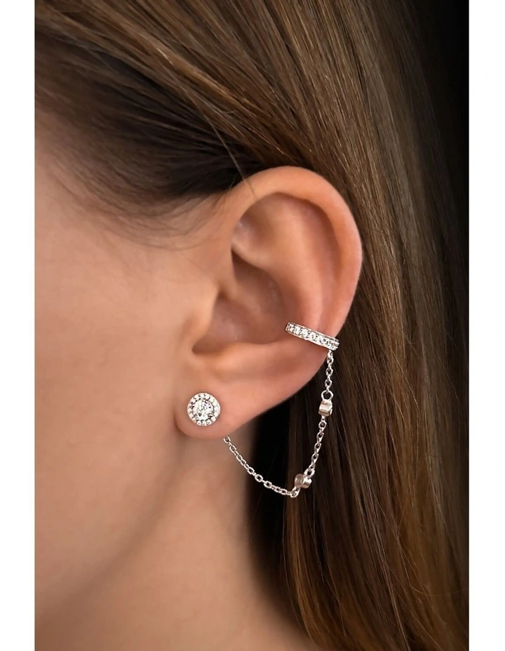 Aliven Stud & Ear Cuff Set in Silver