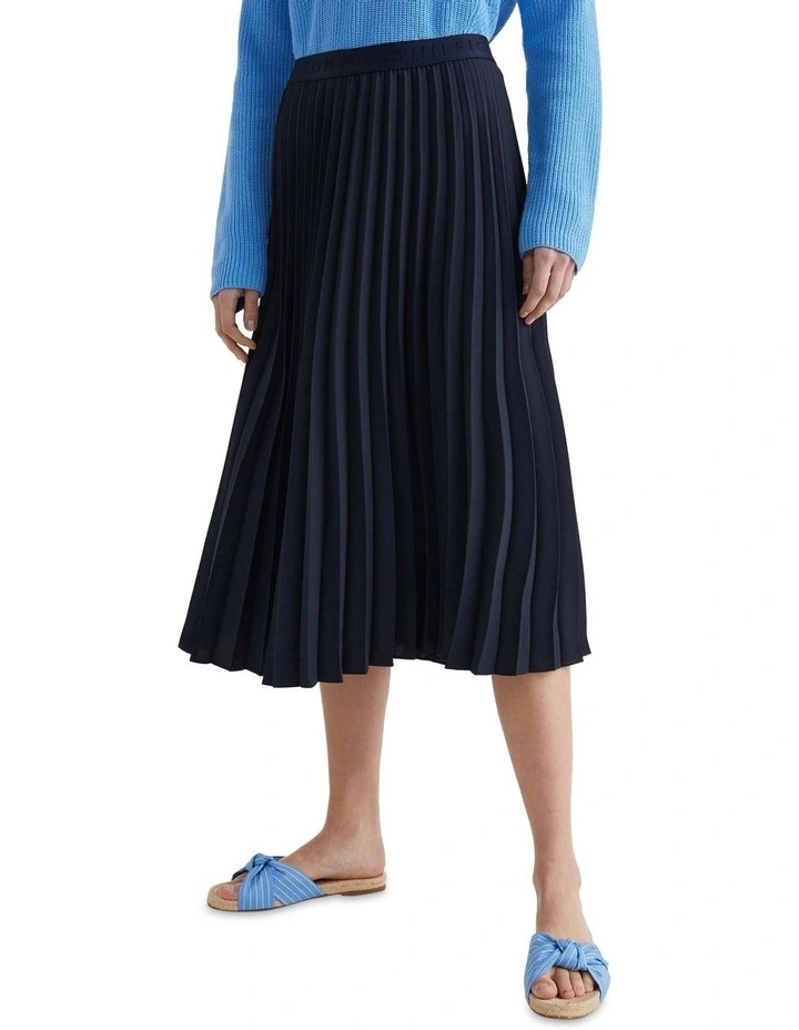Pleated Midi Skirt in Blue
