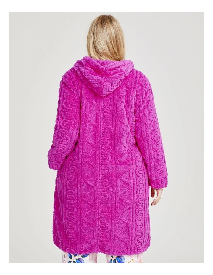 Plush Hooded Zip Up Robe in Magenta Haze