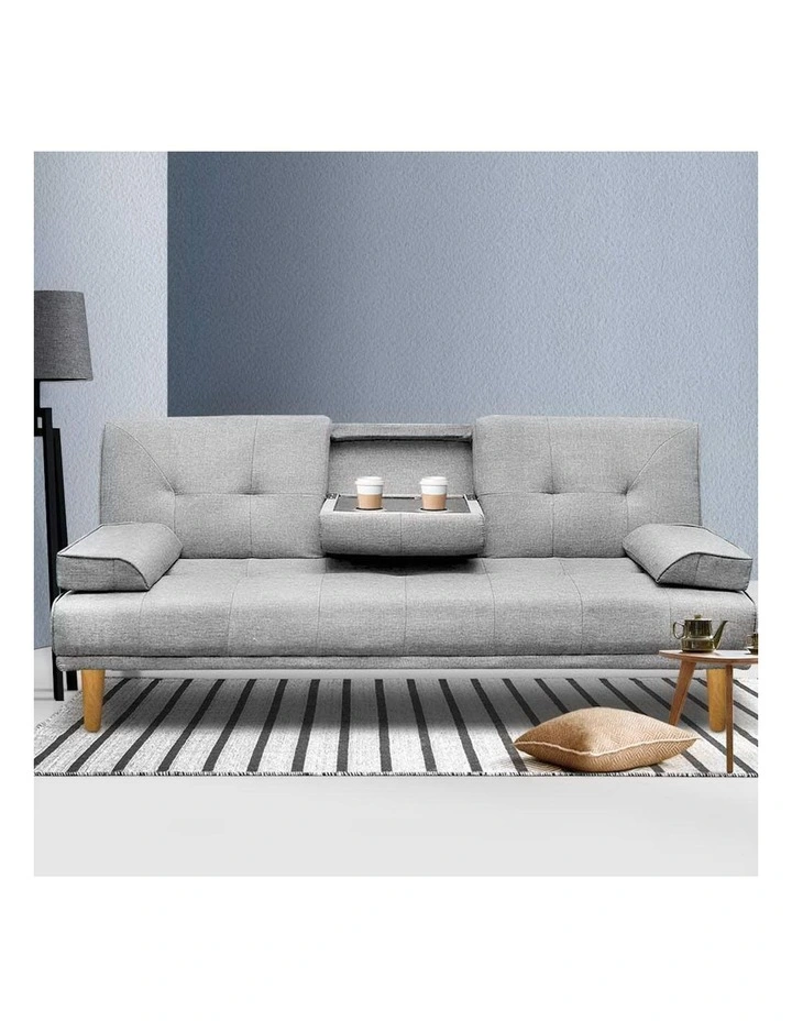 3-Seater Faux Linen Sofa Bed 188cm in Grey