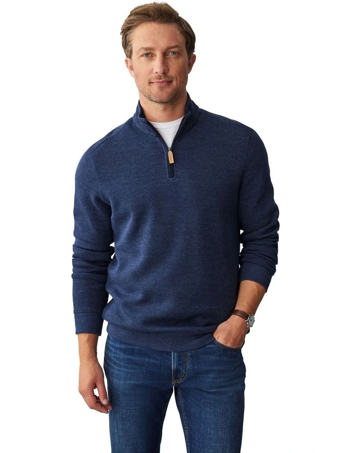 Half Zip French Rib Sweat Top in Denim
