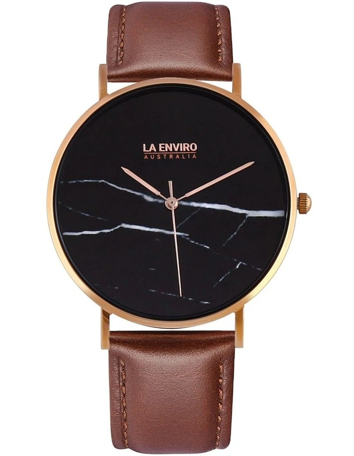 Rose Gold Brown Strap Marble 40 mm Watch