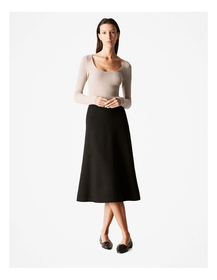 Merino Blend Scoop Neck Long Sleeve Knit in Cinder
