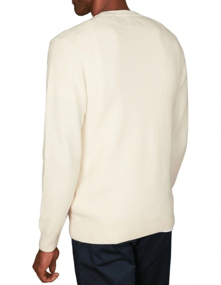 Micro Cotton Textured Crew Neck Sweater in Cream