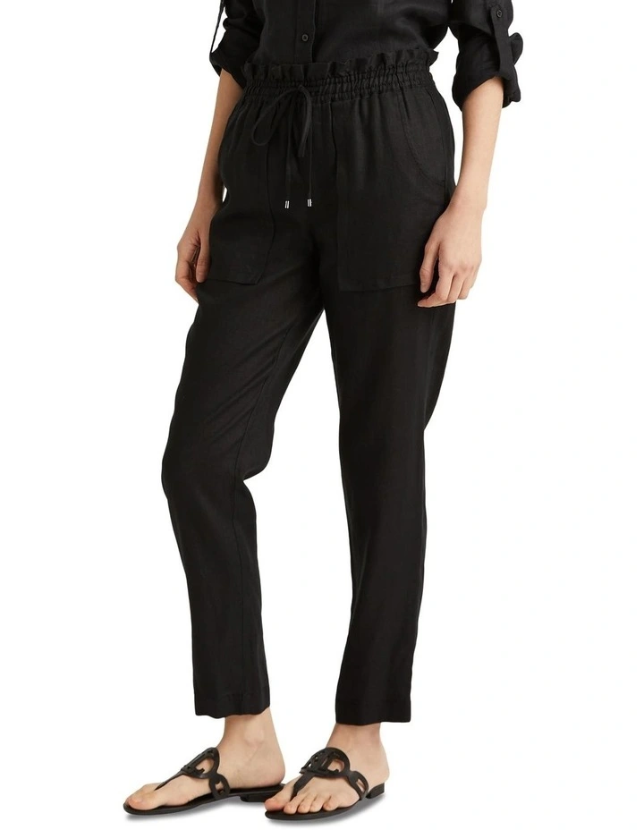 Linen Ankle Pant in Black