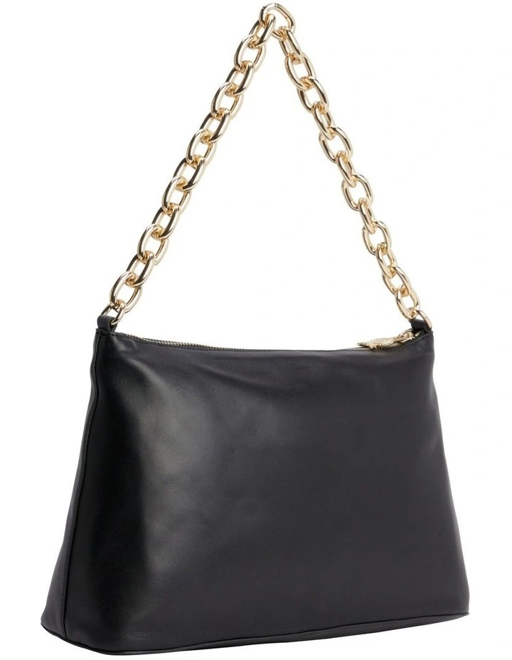 Chain Strap Leather Shoulder Bag in Black