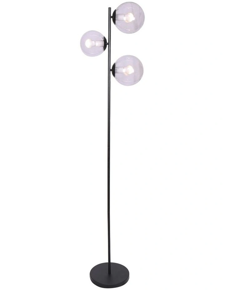 3-Light Floor Lamp With Glass Shades Black Metal