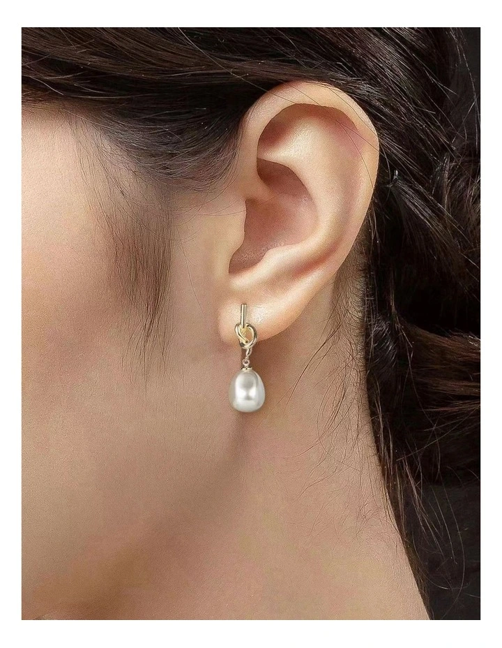 Knot Baroque Pearl Drop Earrings In Gold
