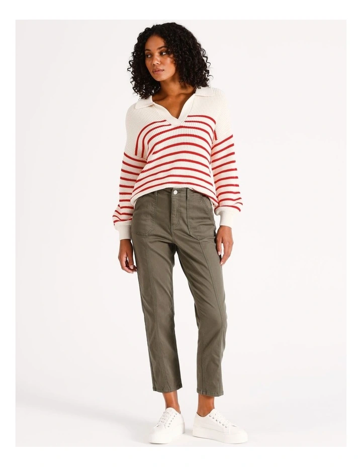 Organic Collared Striped Jumper in Raspberry