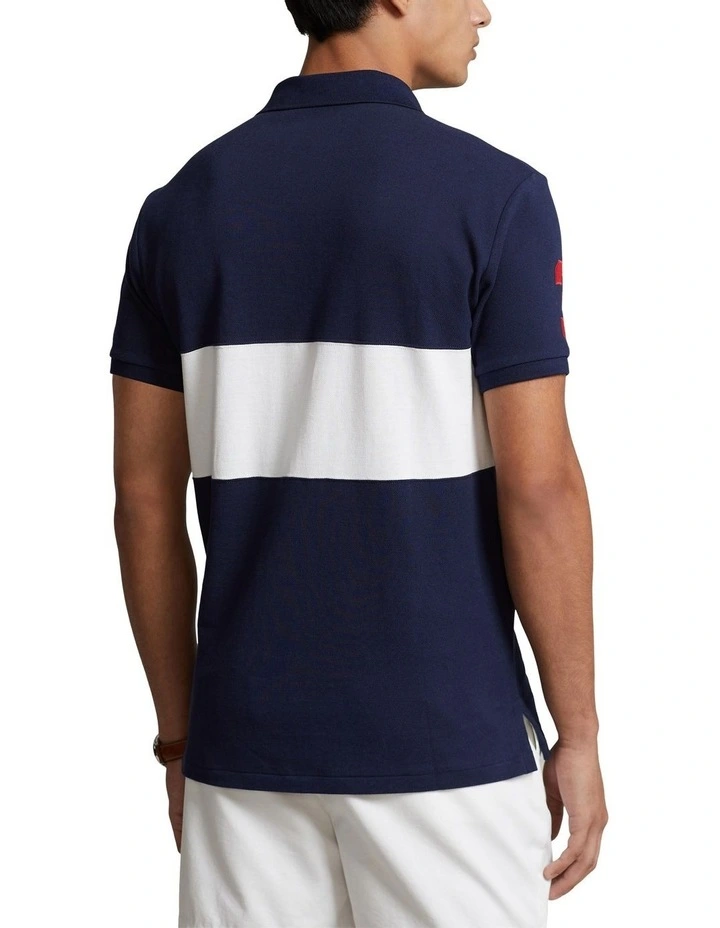 Custom Slim Fit Big Pony Mesh Polo Shirt in Blue