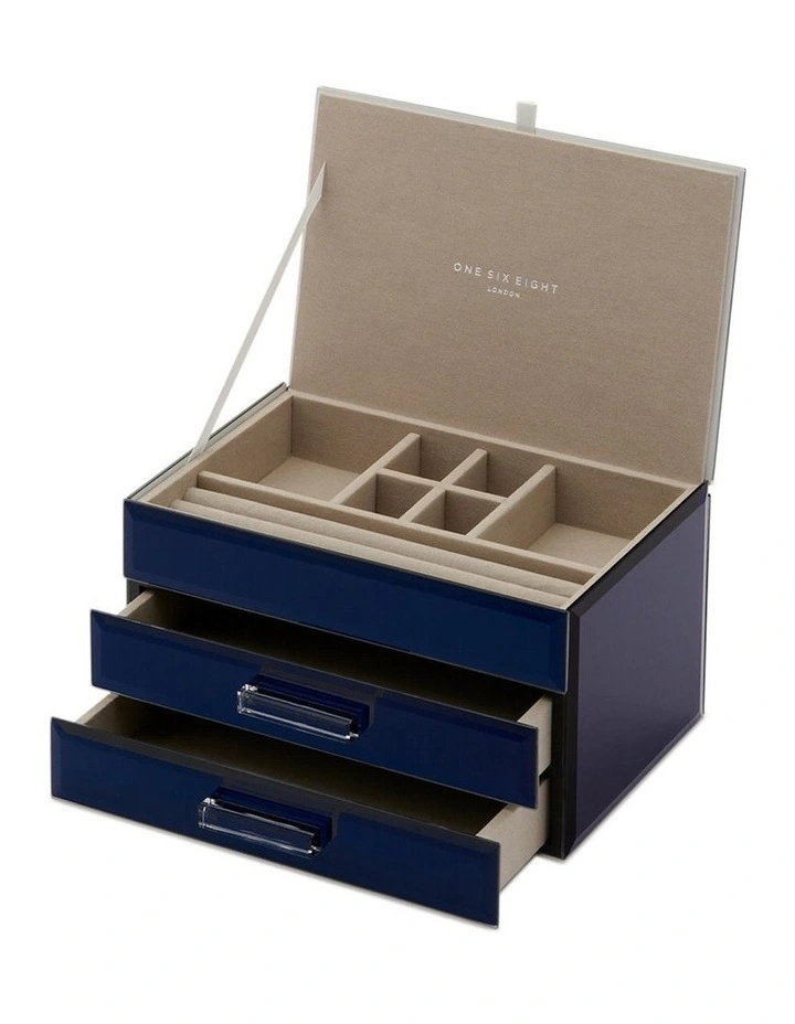 Gabriella Mirrored Jewelry Box Medium in Navy