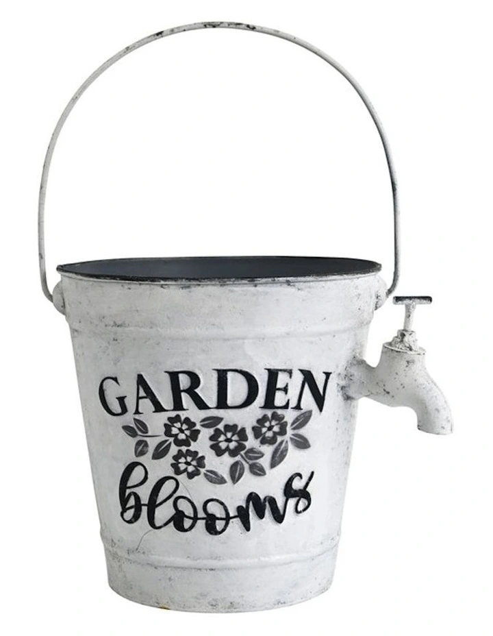 Garden Blooms Bucket with Tap in Distressed White